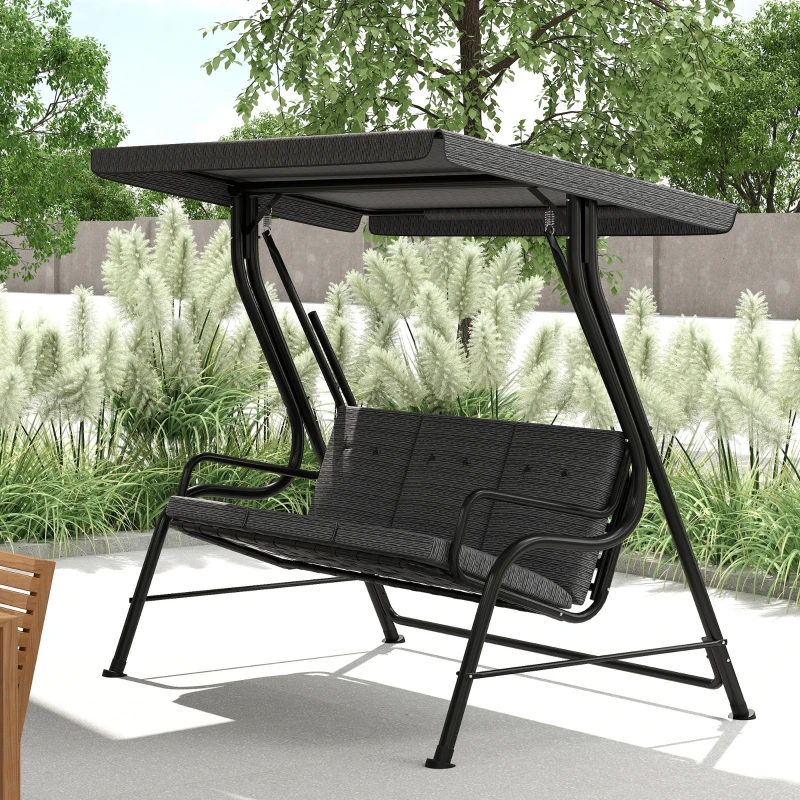 Outsunny 3-Person Porch Swing Chair, Patio Swing Bench with Adjustable Canopy, Removable Thicken Cushion and Weather Resistant Steel Frame for Outdoor, Garden, Poolside, Grey