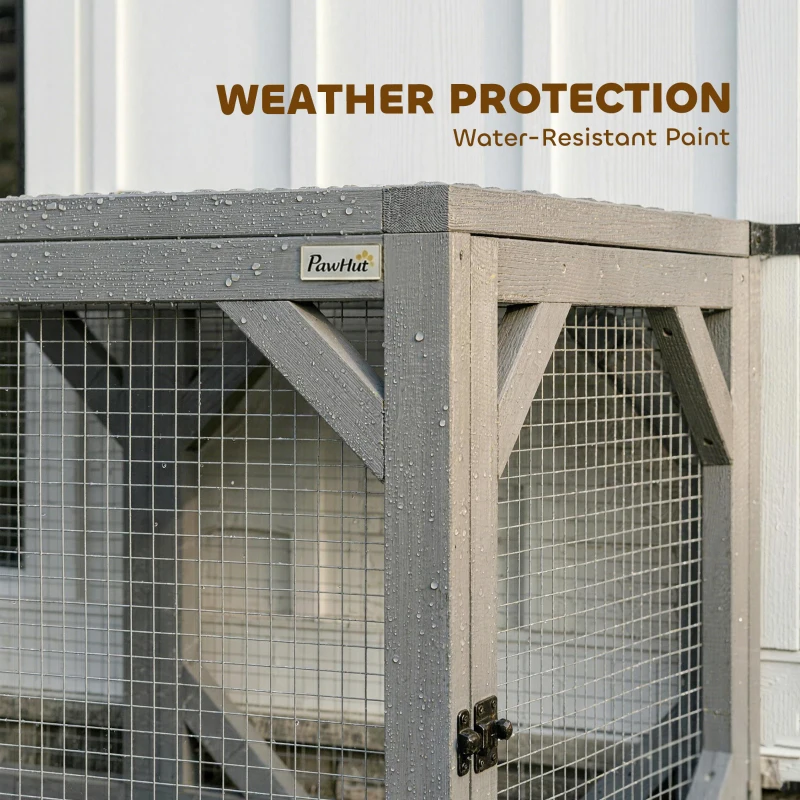 PawHut Cat Tunnel, Wooden Catio Outdoor Cat Enclosure with 2 Doors and Extendable Design, Wall-Mounted Pet Run