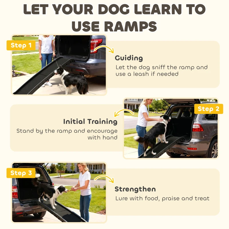 PawHut Folding Dog Ramp for Car, 61 Inches Portable Pet Ramp with Non Slip Frosted Surface, Raised Side Rails