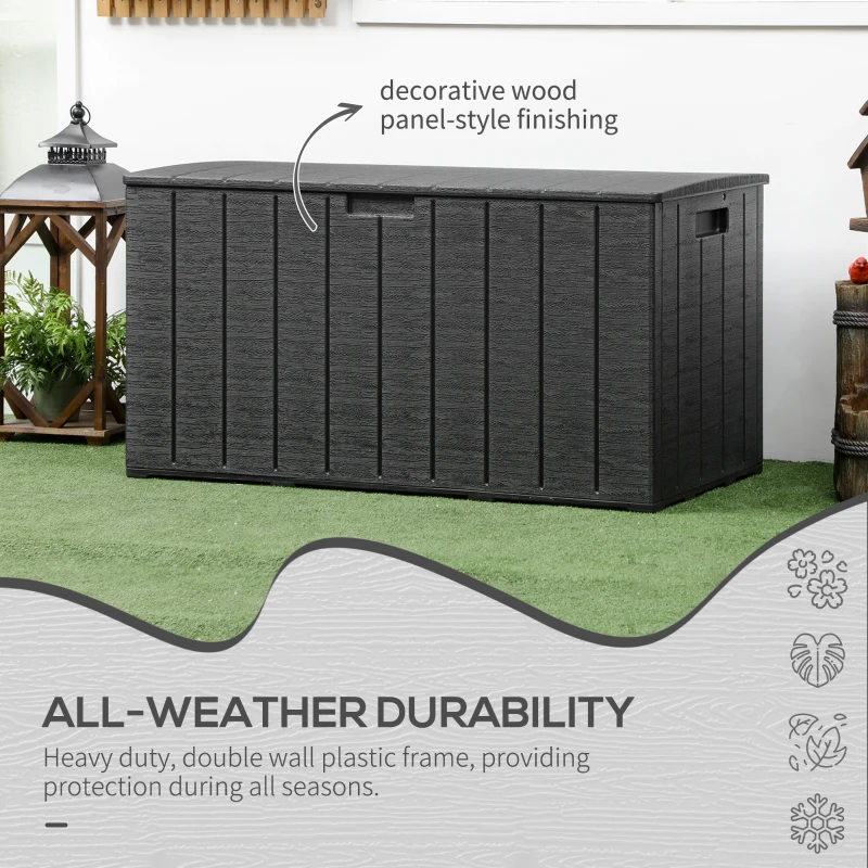 Outsunny 81 Gallon Garden Storage Box, Waterproof  Double Wall Storage Container with Wheels and Handles, Black