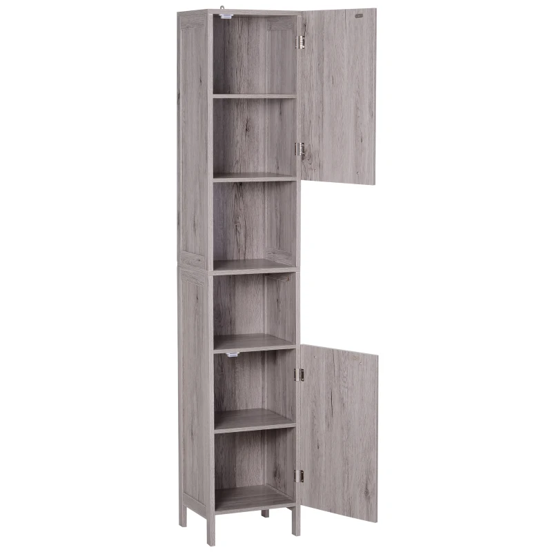 Kleankin Bathroom Storage Cabinet 68'' Organizer Tall Tower Cupboard w/ Shelves Wood Grain Freestanding Furniture