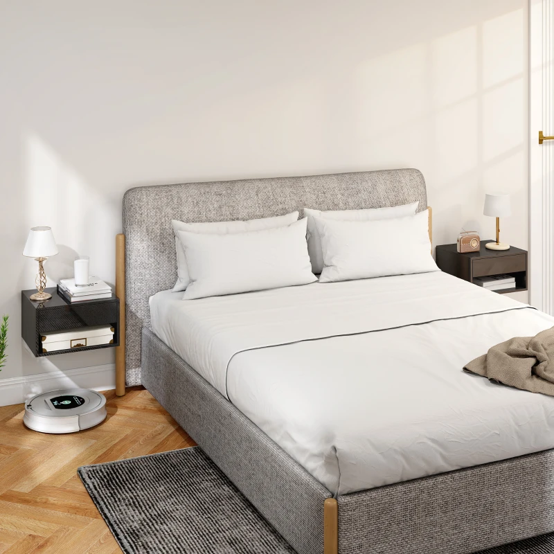 HOMCOM Floating Bedside Tables Set of 2, Wall-Mounted Nightstand, High Gloss Black