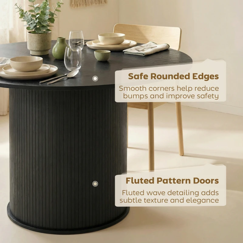 HOMCOM Round Dining Table for 5, 47 Inch Kitchen Table with Fluted Pedestal Base, for Kitchen Living Room Dining Room, Black