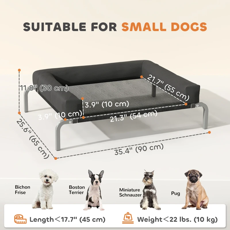 PawHut Elevated Dog Bed, Portable Raised Dog Cot with Breathable Mesh, Removable and Water-Resistant Bolsters, Black