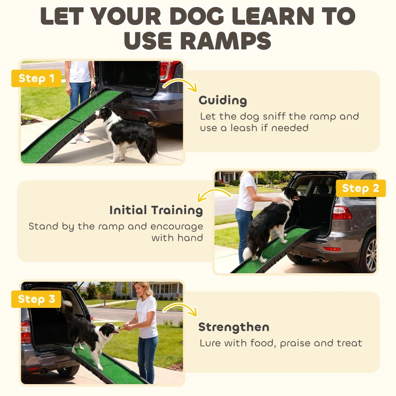 PawHut Folding Dog Ramp for Car, 61 Inches Portable Pet Ramp with Non Slip Grass Surface, Raised Side Rails