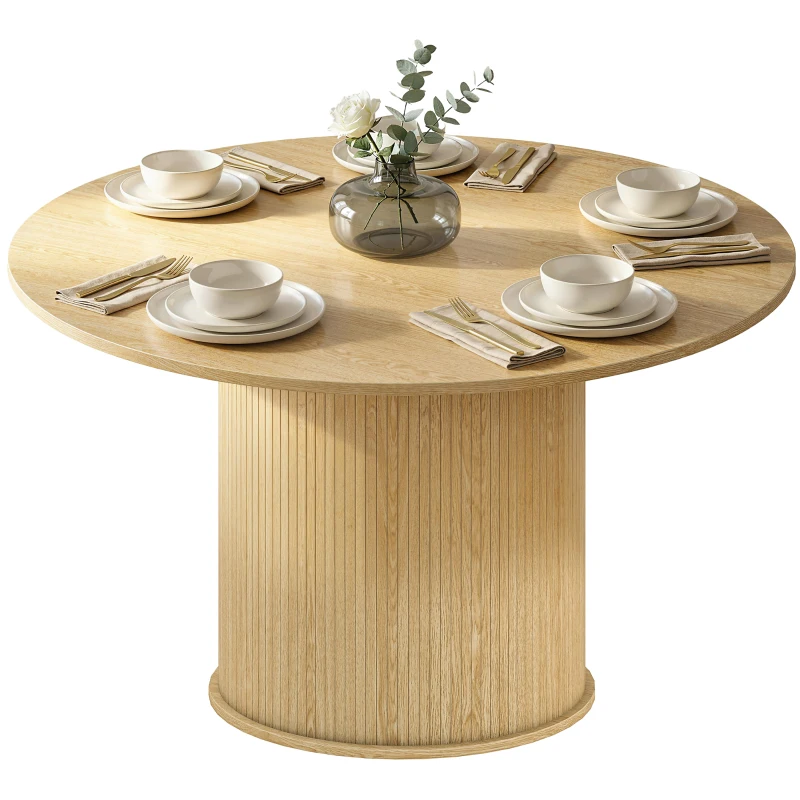 HOMCOM Round Dining Table for 5, 47 Inch Kitchen Table with Fluted Pedestal Base, for Kitchen Living Room Dining Room, Natural
