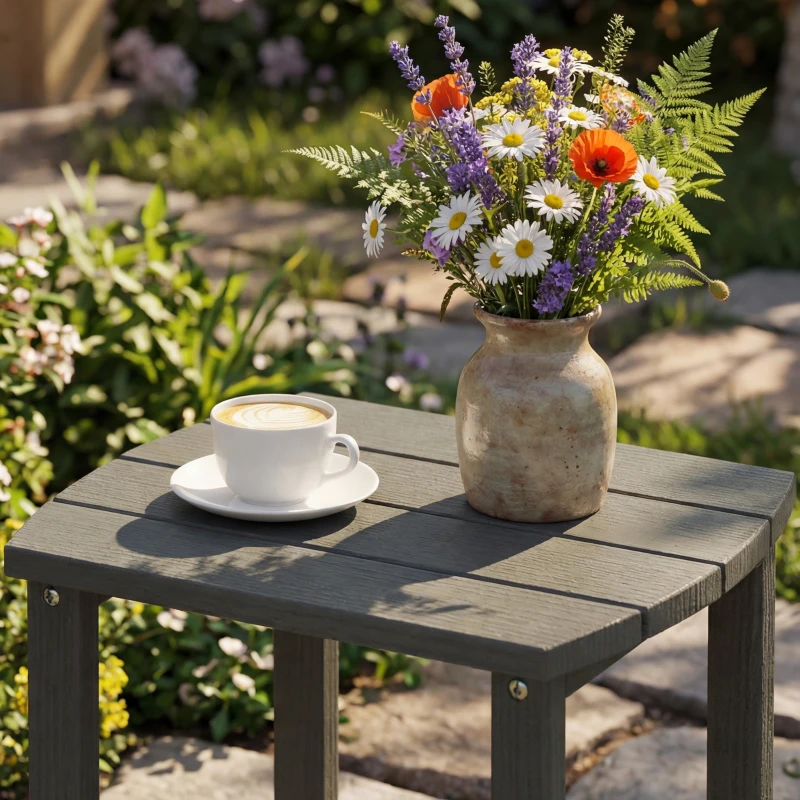 Outsunny Outdoor Side Table, Adirondack Patio End Table for Garden, Pool, Backyard, Lawn, Beach, Indoor and Outdoor, Grey