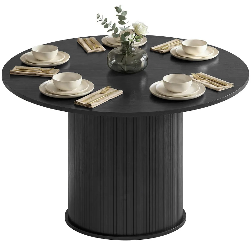 HOMCOM Round Dining Table for 5, 47 Inch Kitchen Table with Fluted Pedestal Base, for Kitchen Living Room Dining Room, Black