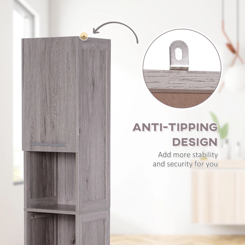 Kleankin Bathroom Storage Cabinet 68'' Organizer Tall Tower Cupboard w/ Shelves Wood Grain Freestanding Furniture