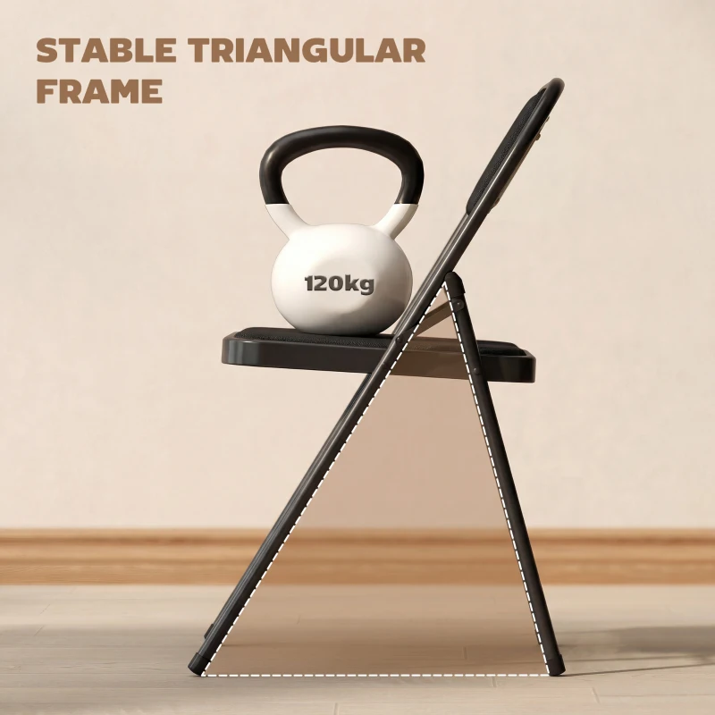 HOMCOM Set of 2 Metal Foldable Chairs, Linen Fabric Padded Folding Chairs with Cushion Seat and Open Back for Indoor, Black