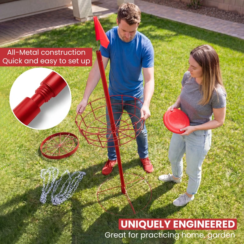 Soozier 24-Chain Portable Practice Basket for Disc Golf Target Stand, Lightweight Basket w/ Carry Bag, Red and Silver