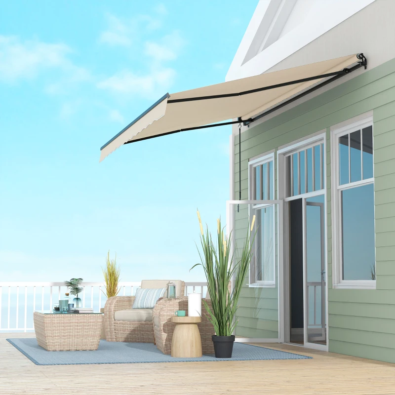 Outsunny 13' x 10' Retractable Awning, 280gsm UV Resistant Sunshade Shelter for Deck, Balcony, Yard, Beige(m-9)