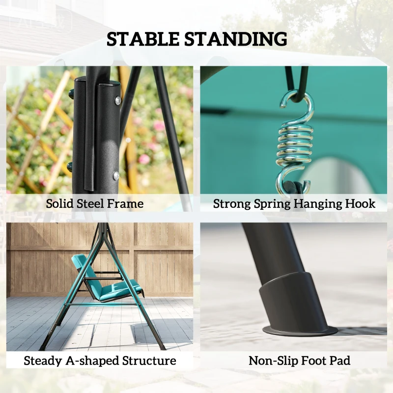 Outsunny 3-Seater Outdoor Porch Swing with Adjustable Canopy, Patio Swing Chair for Garden, Poolside, Backyard, Teal