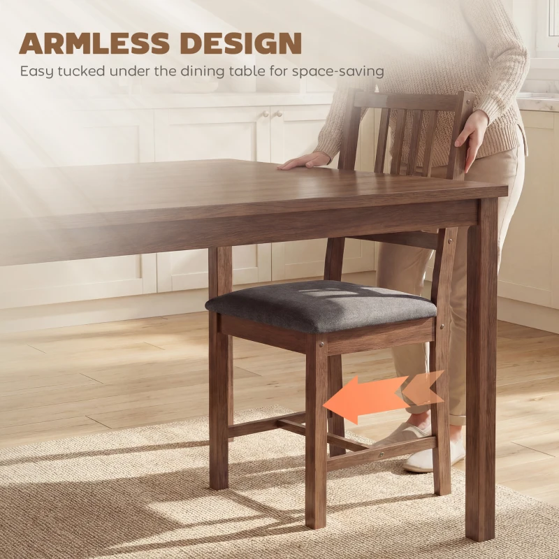 HOMCOM Set of 4 Dining Chairs, Upholstered Dining Room Chairs with Rubberwood Legs and Slat Backrest for Kitchen, Gray