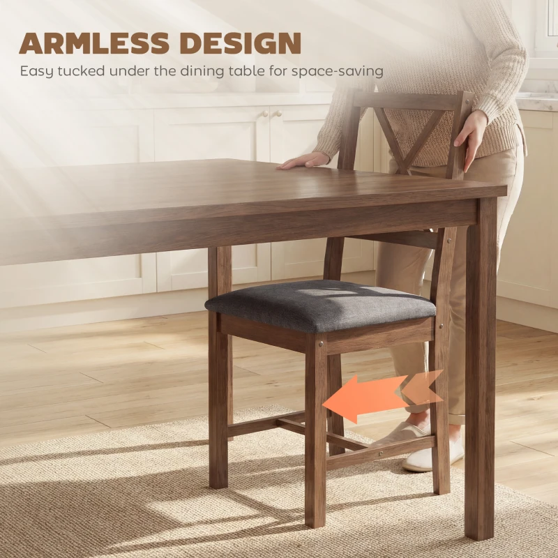 HOMCOM Set of 2 Dining Chairs, Upholstered X-Back Dining Room Chairs with Rubberwood Legs and Padded Seat for Kitchen, Gray