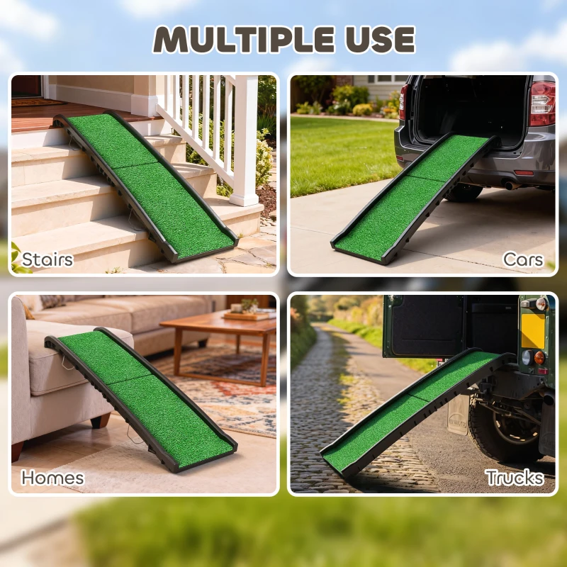 PawHut Folding Dog Ramp for Car, 61 Inches Portable Pet Ramp with Non Slip Grass Surface, Raised Side Rails