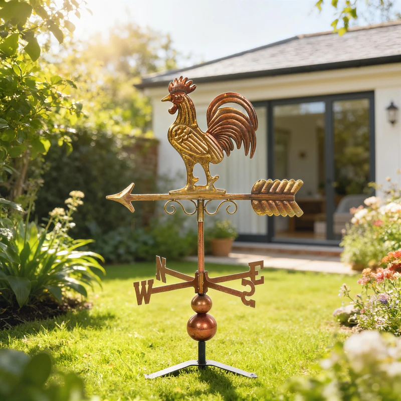 Outsunny Metal Rooster Weathervane, Roof Mount Wind Direction Indicator, Outdoor Weather Vanes