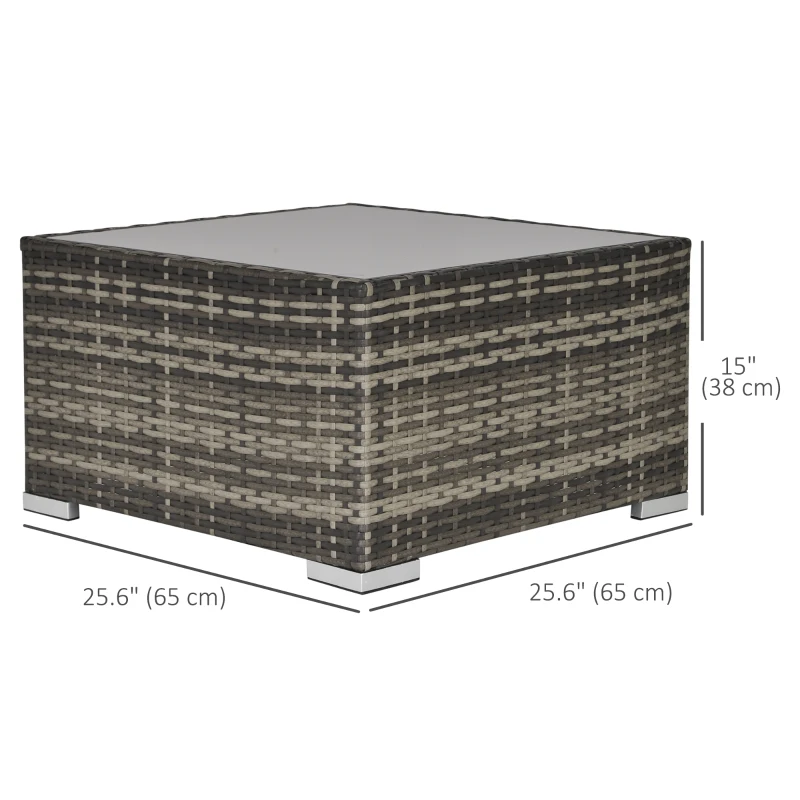 Outsunny Rattan Garden Coffee Table, 25.6" Square Garden Rattan Table with Tempered Glass Top, Deep Grey