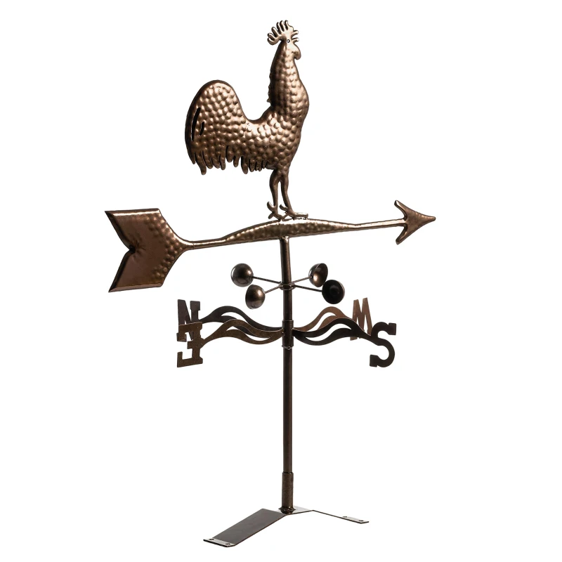 Outsunny Metal Rooster Weathervane, Roof Mount Wind Direction Indicator, Outdoor Weather Vanes