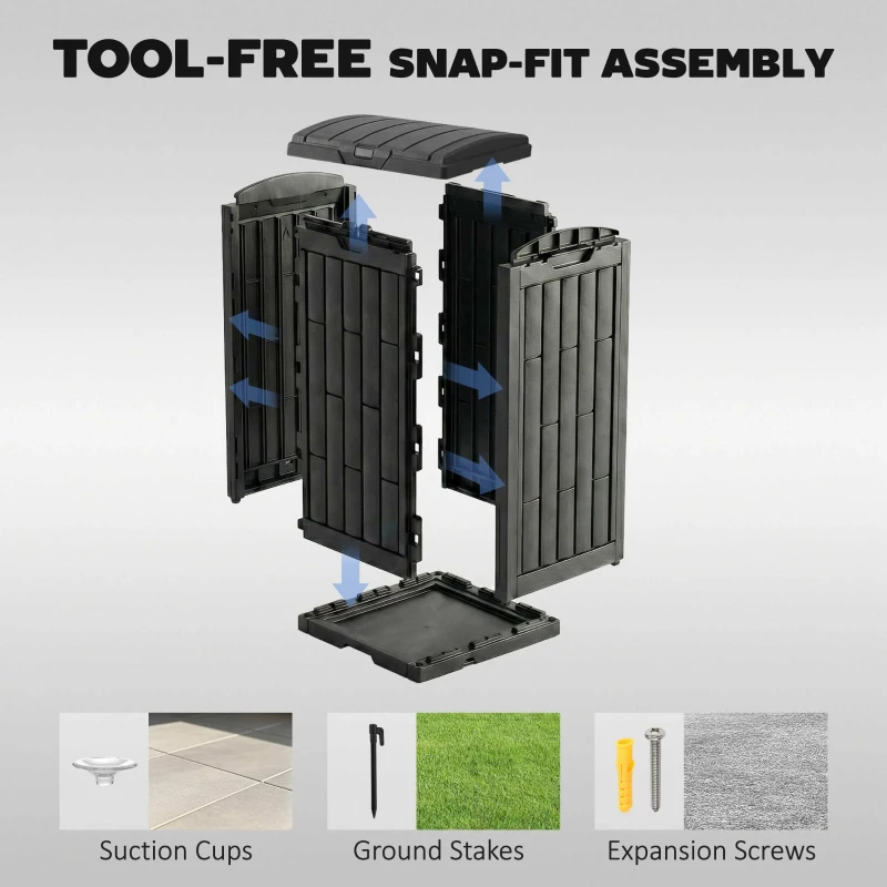 Outsunny 29 Gallon Outdoor Garbage Bin with Dual Lid, Plastic Outdoor Waste Trash Can with Side Holder and Drip Tray, Black