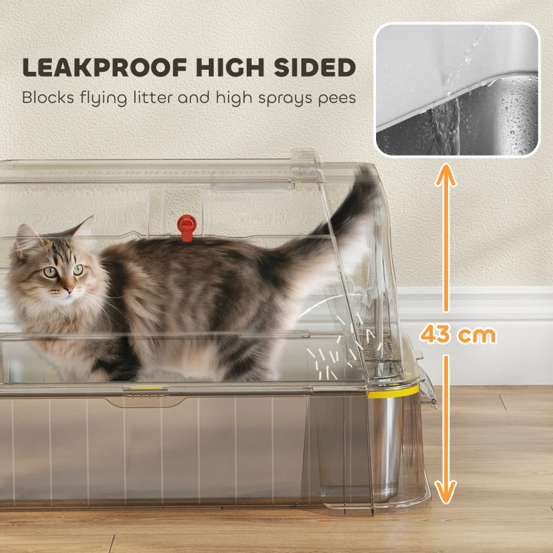 PawHut 80L XL Stainless Steel Cat Litter Box for Big Cats with Flip Cover, Pull-Out Drawer Tray, High Sided, Pedal, Dark Grey