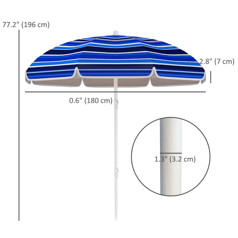 Outsunny 70.9" Dia. Portable Beach Umbrella, UV 50+ Ruffled Outdoor Umbrella with Adjustable Tilt Multicolor