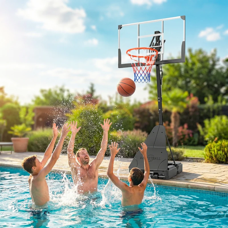 Soozier Portable Basketball Hoop Height Adjustable 8-10 Ft with 47" Shatterproof Backboard, Shock Absorbent Rim, Fillable Base