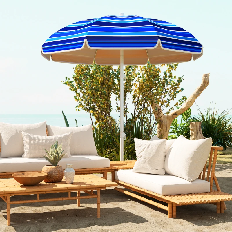 Outsunny 70.9" Dia. Portable Beach Umbrella, UV 50+ Ruffled Outdoor Umbrella with Adjustable Tilt Multicolor