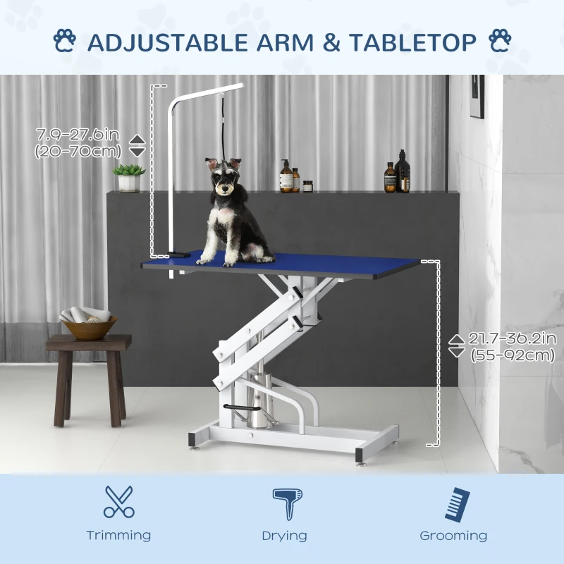 PawHut Pet Grooming Table, Height Adjustable Dog Grooming Table with Arm, Noose and Non-Slip Grooming Table, Blue