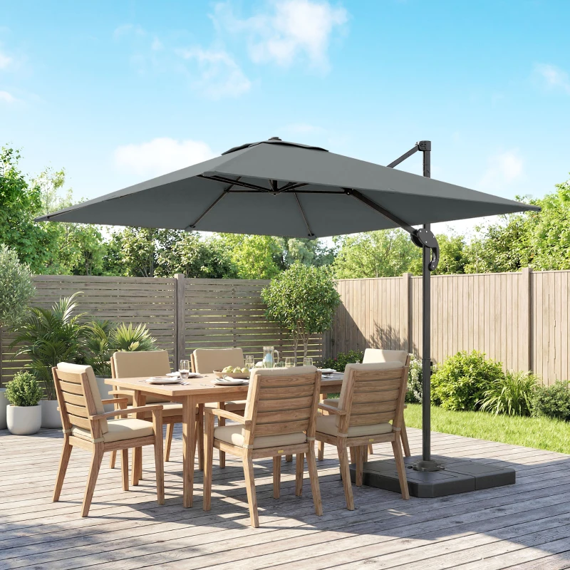 Outsunny 8' x 8' Offset Cantilever Patio Umbrella with Base Weights, UPF50+ Cantilever Parasol with 360° Rotation, Dark Grey