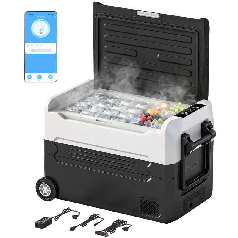 Outsunny 12 Volt Car Refrigerator, 42QT Car Fridge with App Control, 12/24V DC and 100-240V AC, Black