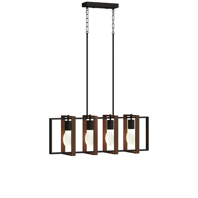 HOMCOM Farmhouse Kitchen Island Lighting, Linear Pendant Light with 4 Rotatable Frames and Adjustable Height, Walnut
