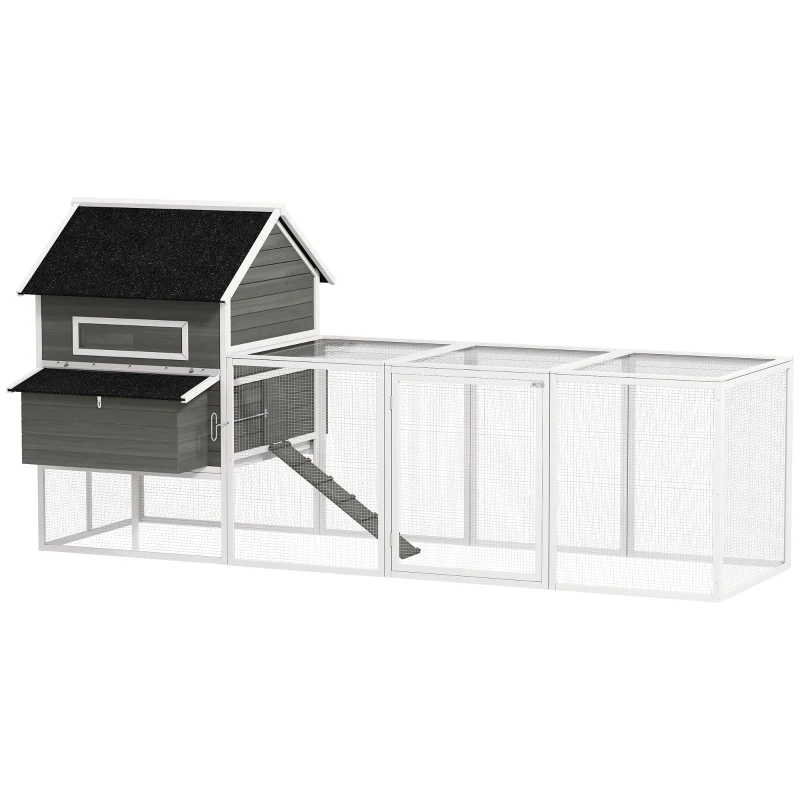 PawHut 137" Wooden Chicken Coop for 4-6 Chickens, Backyard, Dark Gray
