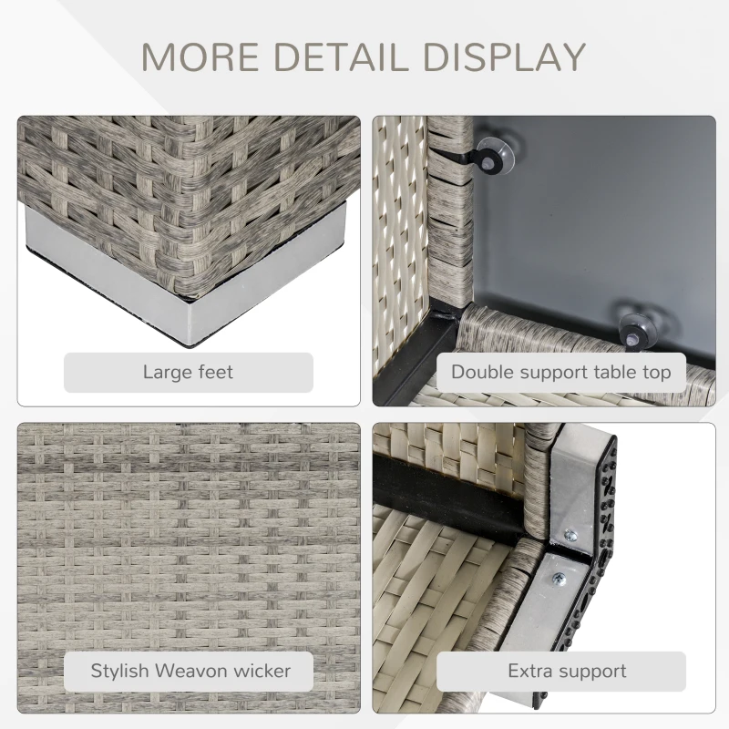 Outsunny Rattan Garden Coffee Table, 25.6" Square Garden Rattan Table with Tempered Glass Top, Grey