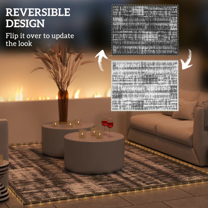 Outsunny Outdoor Rug Carpet Waterproof Camping with LED Lights, Carry Bag & Stakes, 12' x 9'