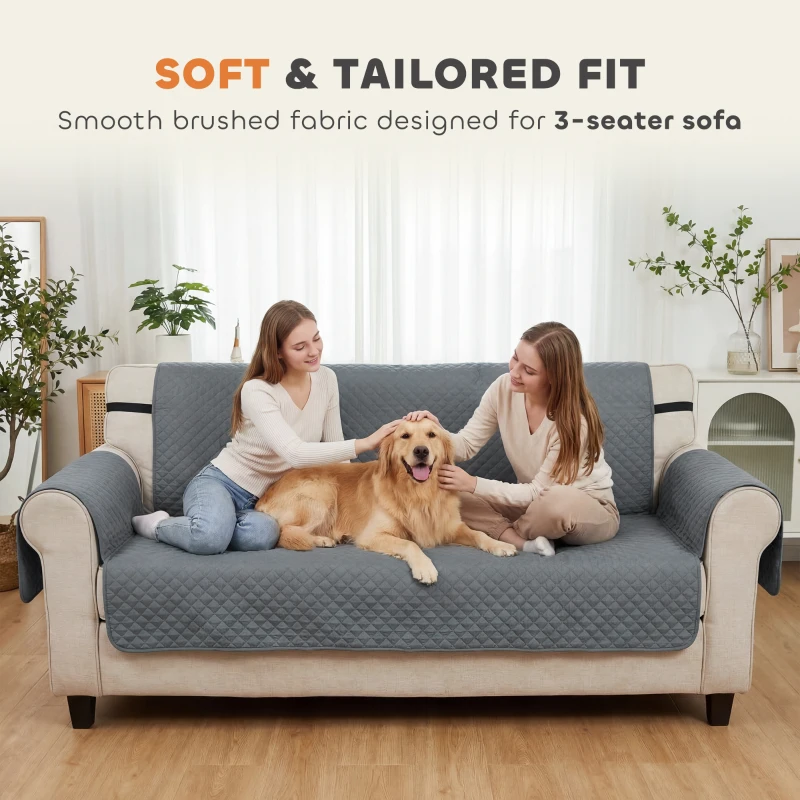 PawHut Waterproof Sofa Cover 3 Seater, Soft Couch Cover for Dogs Cats Pets, Non Slip Sofa Slipcoevr with Elastic Straps