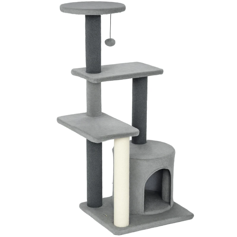 PawHut Cat Tree Cat Tower Multi-Level with Sisal Scratching Post for Kittens and Adults Grey Large 41"H