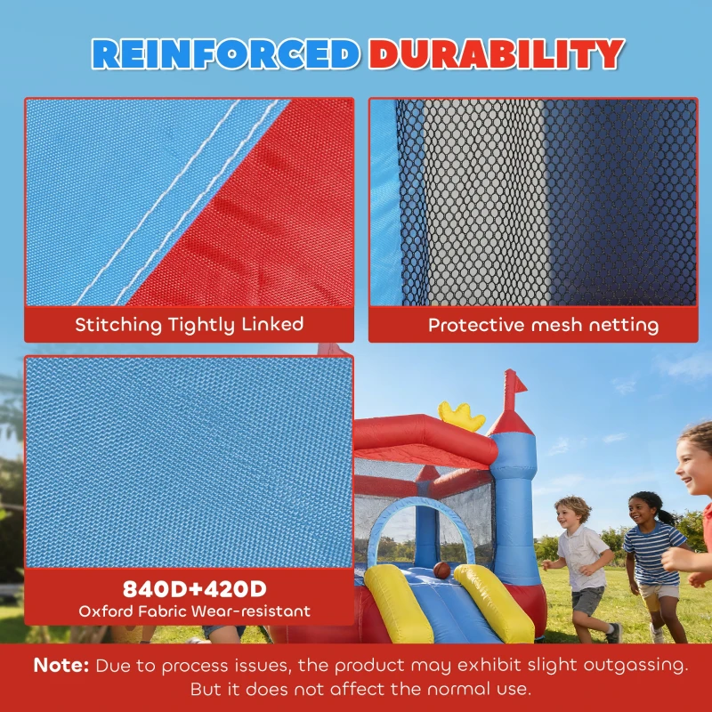 Qaba Bouncy Castle for Kids, Inflatable Bounce House with Slide, Pool/Ball Pit, Basketball Hoop and Blower for Indoor Outdoor