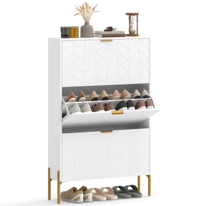 HOMCOM Shoe Cabinet with 3 Flip Drawers, Modern Narrow Shoe Storage Cabinet with Adjustable Shelves, White