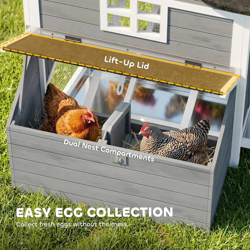 PawHut 118"L Chicken Coop, Large Wooden Hen House with Run, Pull-Out Tray, Waterproof Roof, Nesting Box, Swing, Roosting Bars