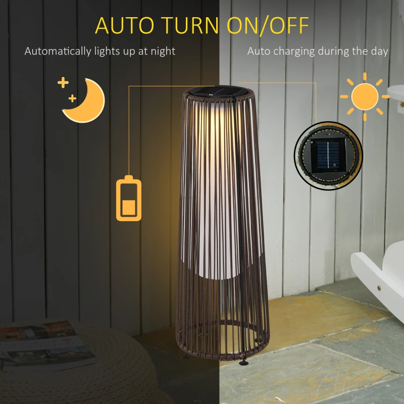 Outsunny Wicker Solar Floor Lamp, Decorative Outdoor Lamp with Auto On/Off LED Light, IP44 for Patio, Porch, Pathway, Brown