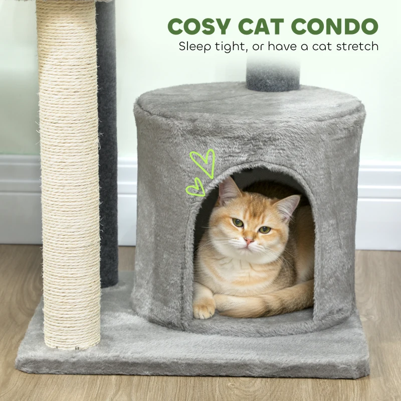 PawHut Cat Tree Cat Tower Multi-Level with Sisal Scratching Post for Kittens and Adults Grey Large 41"H