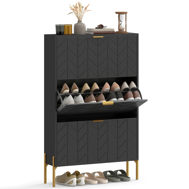 HOMCOM Shoe Cabinet with 3 Flip Drawers, Modern Narrow Shoe Storage Cabinet with Adjustable Shelves, Black