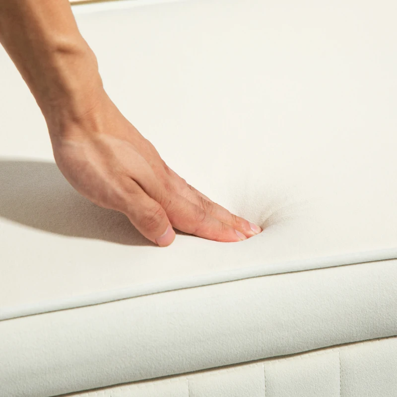 HOMCOM Upholstered Bedroom Bench, Channel Tufted Ottoman Bench with Thick Padding and Metal Legs, Cream White