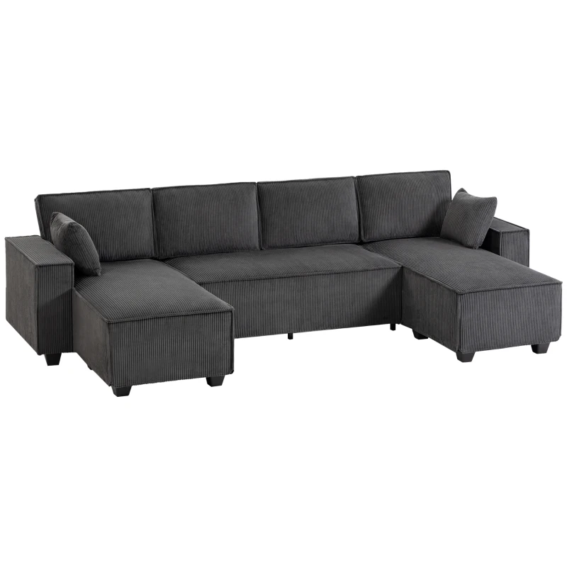 HOMCOM Modular U Shaped Couch, Sectional Sofa with Double Chaises and Spring Cushions, Dark Grey