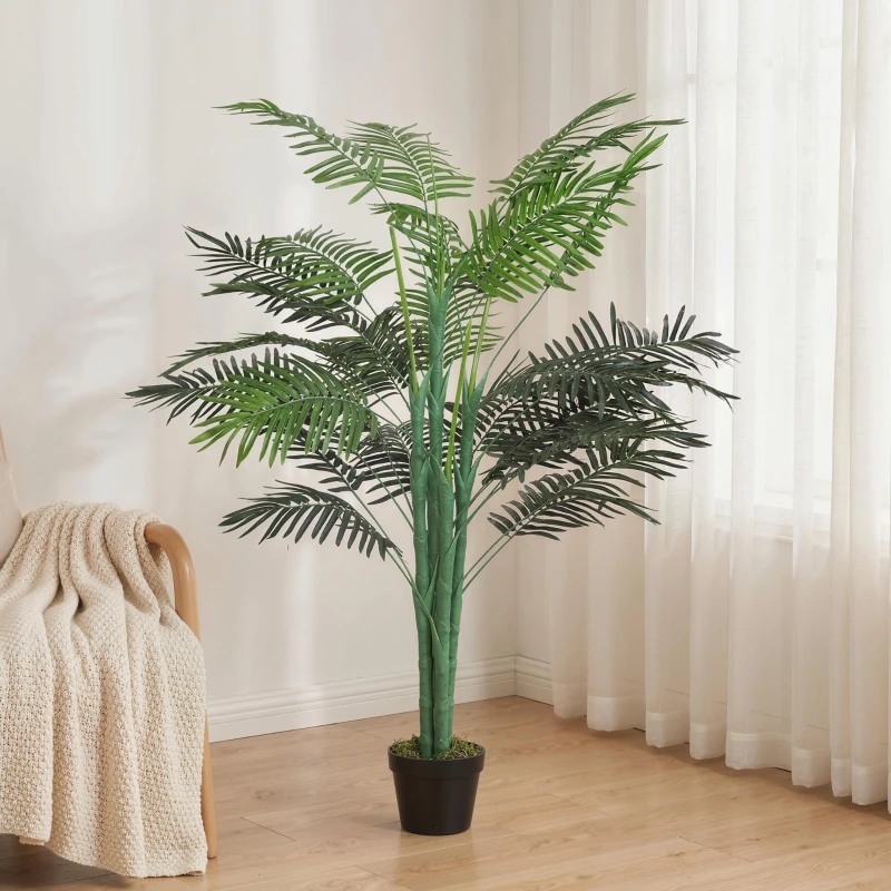Outsunny 5FT Artificial Palm Tree, Fake Tropical Tree with Lifelike Leaves, Faux Plant in Pot for Indoor Decoration, Green