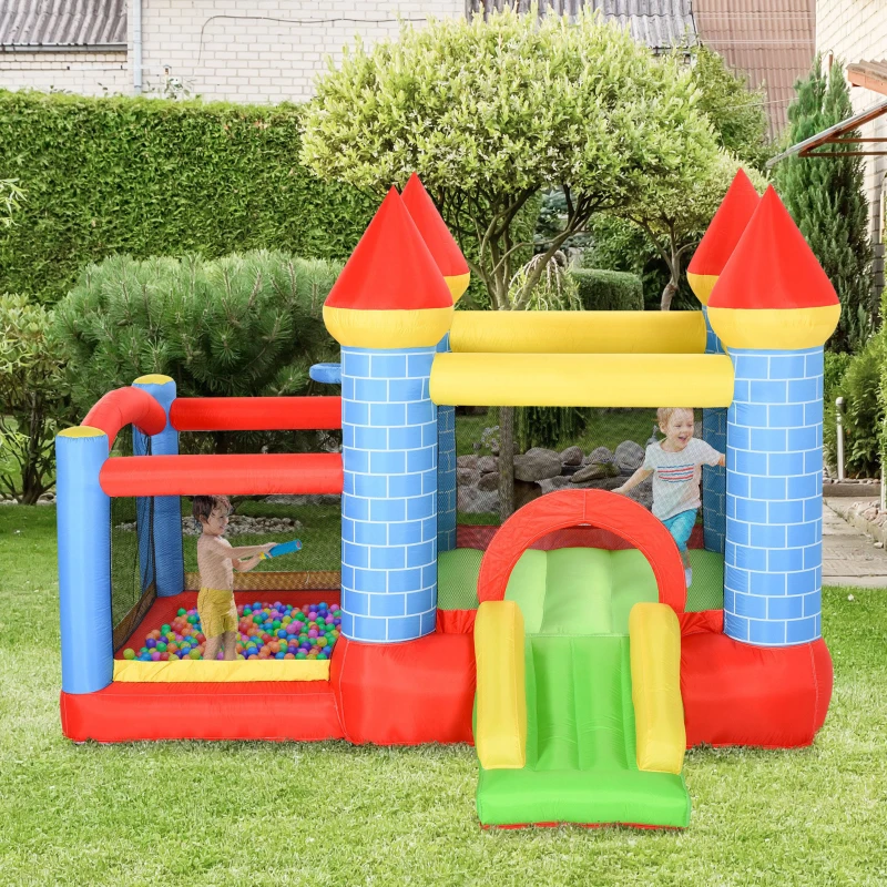 Qaba 9.2 x 9.5FT Bounce House, 4 in 1 Inflatable Bouncy Castle for Kids With Trampoline, Slide, Water Pool, Basket, Blower