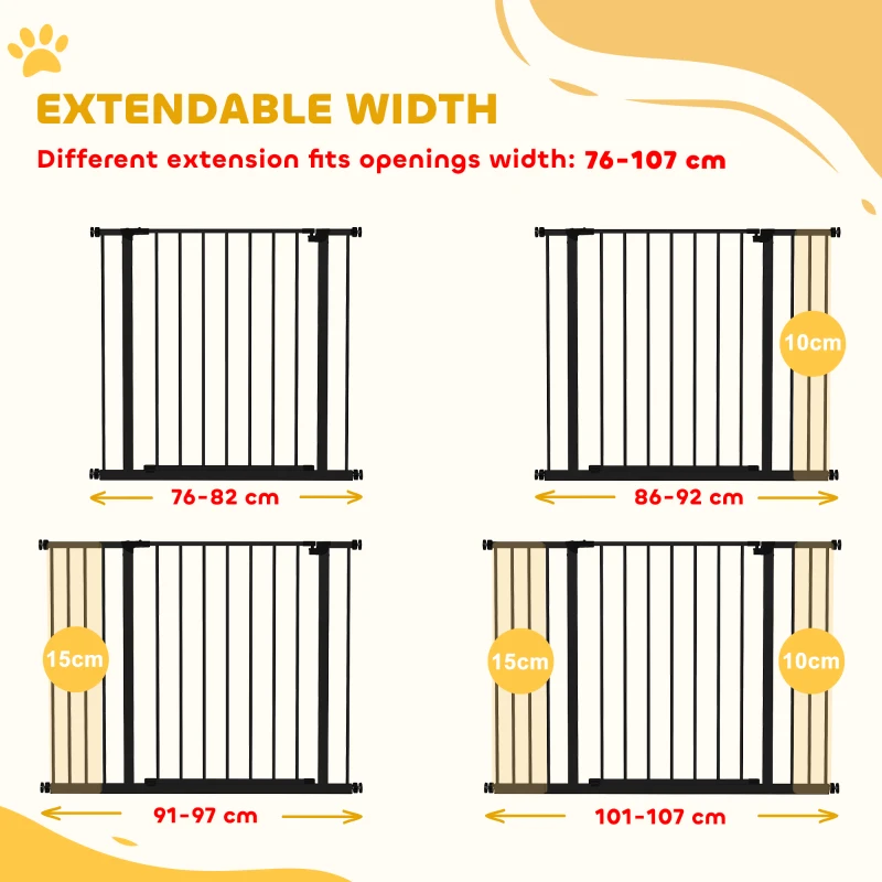 PawHut Pressure Fit Dog Gate Pet Barrier for stairs doorway, 29.9''- 42.1'' Width Black
