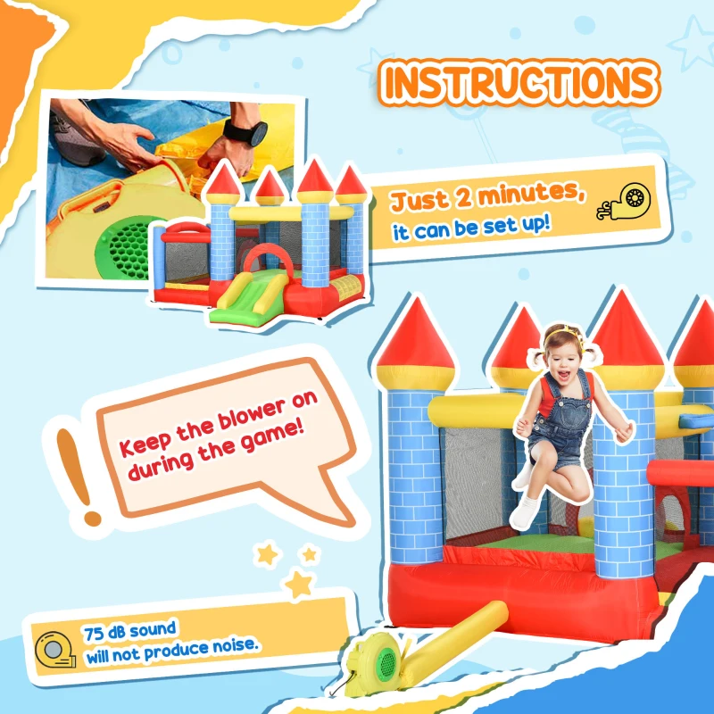 Qaba 9.2 x 9.5FT Bounce House, 4 in 1 Inflatable Bouncy Castle for Kids With Trampoline, Slide, Water Pool, Basket, Blower