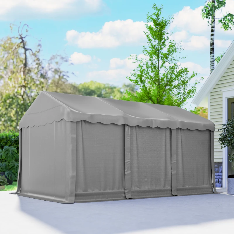 Outsunny 20' x 10' Portable Shed, Outdoor Storage Shed Tent with Roll-up Zipper Door and Removable Sidewalls, Light Grey